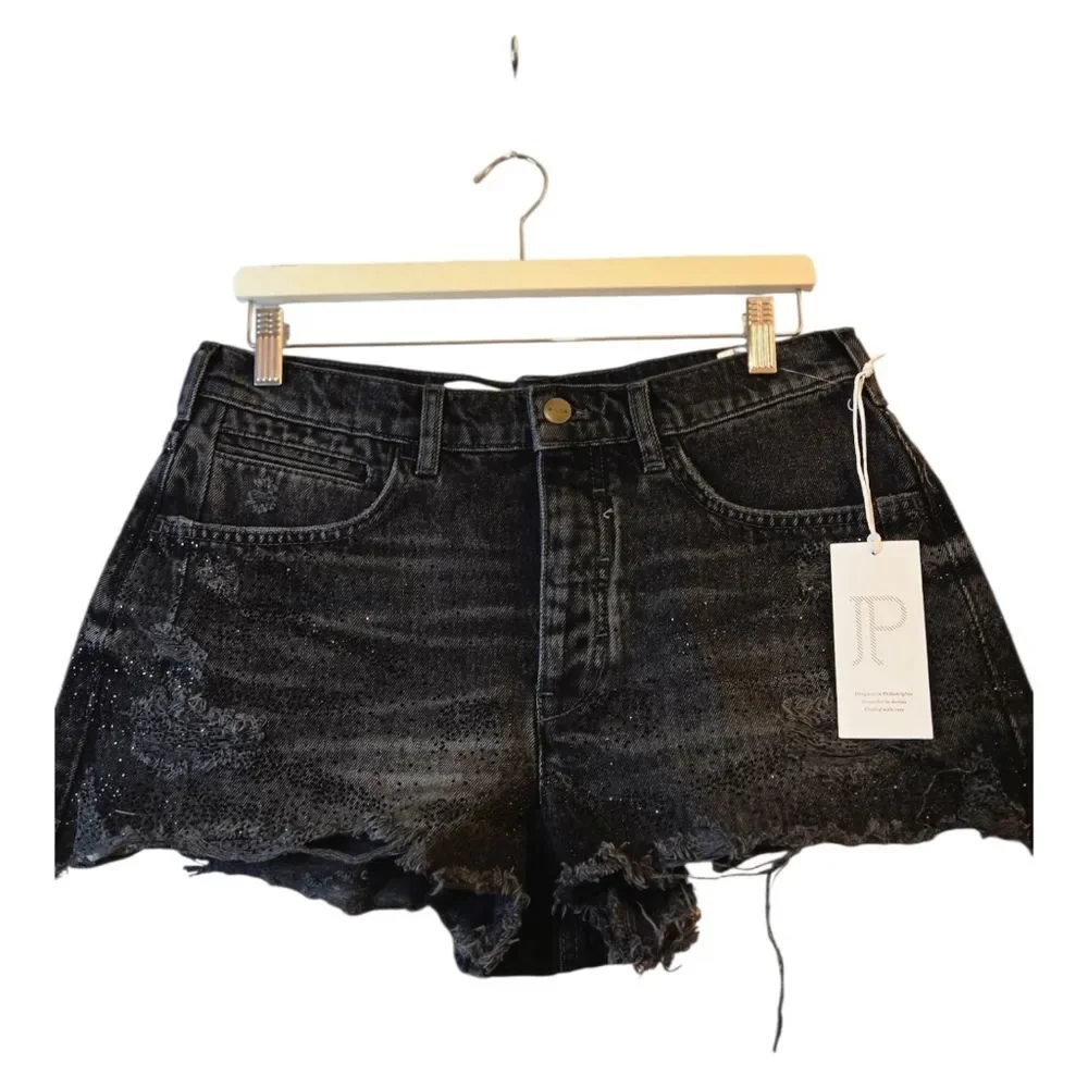 The Devon Rhinestone Distressed Denim Shorts by Pilcro NWT Size 30 - Picture 15 of 15
